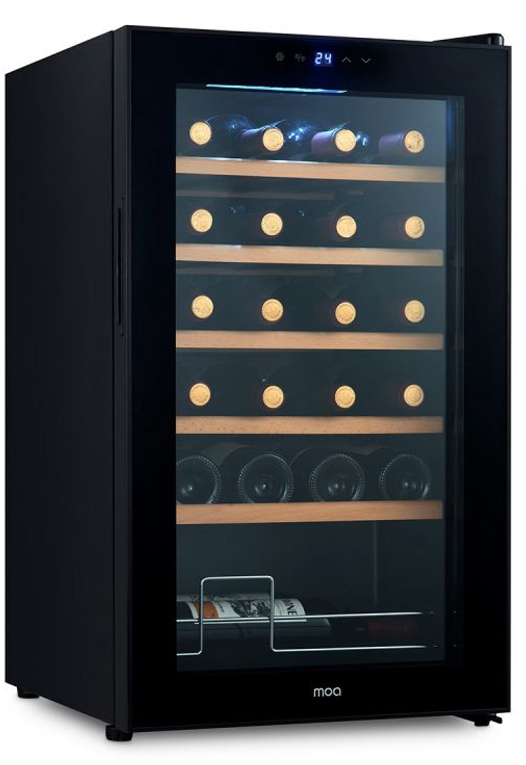Innovastore Wijnkoelkast - Wijnklimaatkast - Wijnkoeler - Koelkast - 24 flessen - Vrijstaande wijnkoelkast - Houtenplanken - Zwart