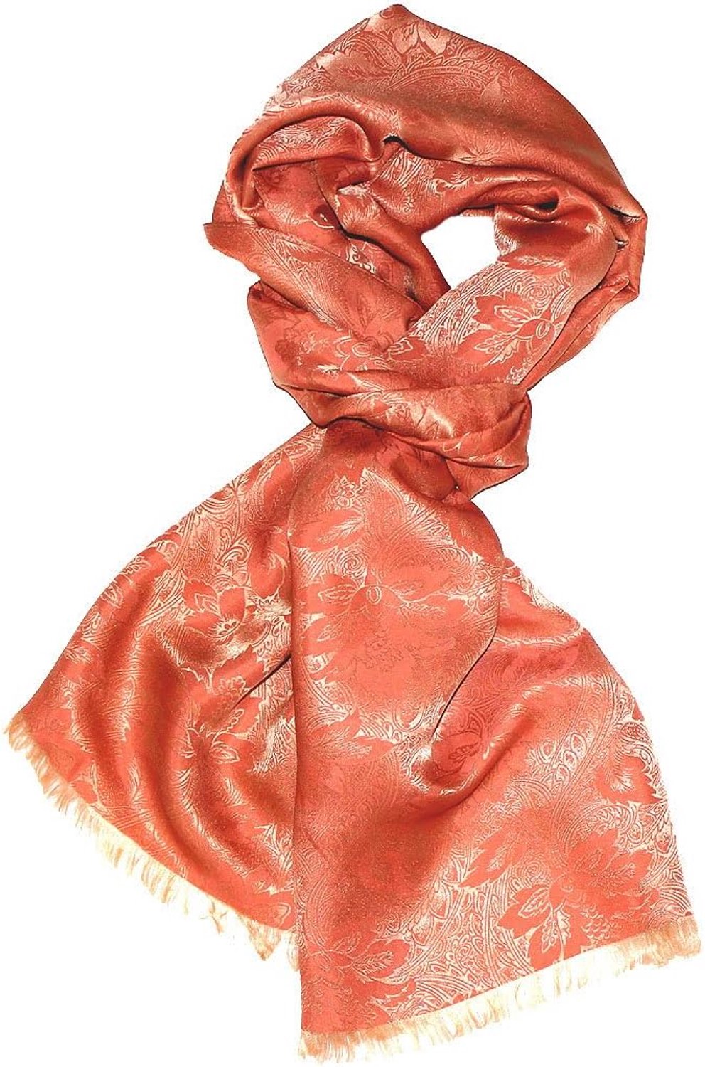 Luxe Sjaal Dames/Heren - Damast Weefsel Bloemen/Paisley - Viscose/Zijde - 55x190cm - Abrikoos