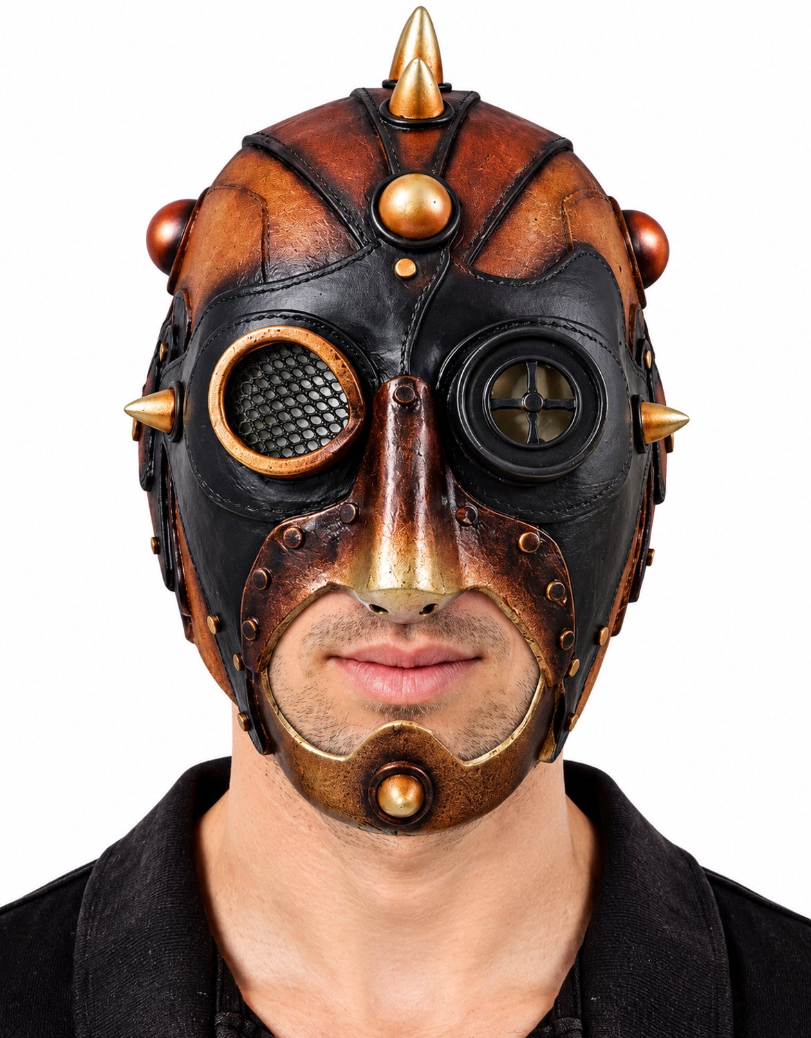 Steampunk Masker met Stekels – Bruin Zwart Fantasy Masker – Halloween & Carnaval