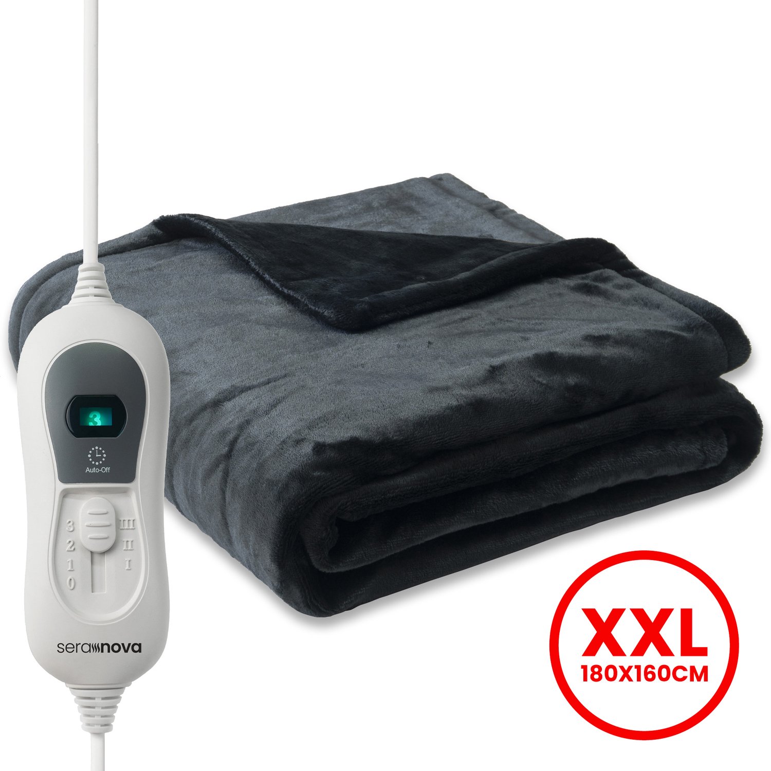Seranova Elektrische Deken - 180x160 cm - 2 Persoons Warmtedeken - Dubbelzijdig Fleece - Knuffeldeken - Antraciet Grijs