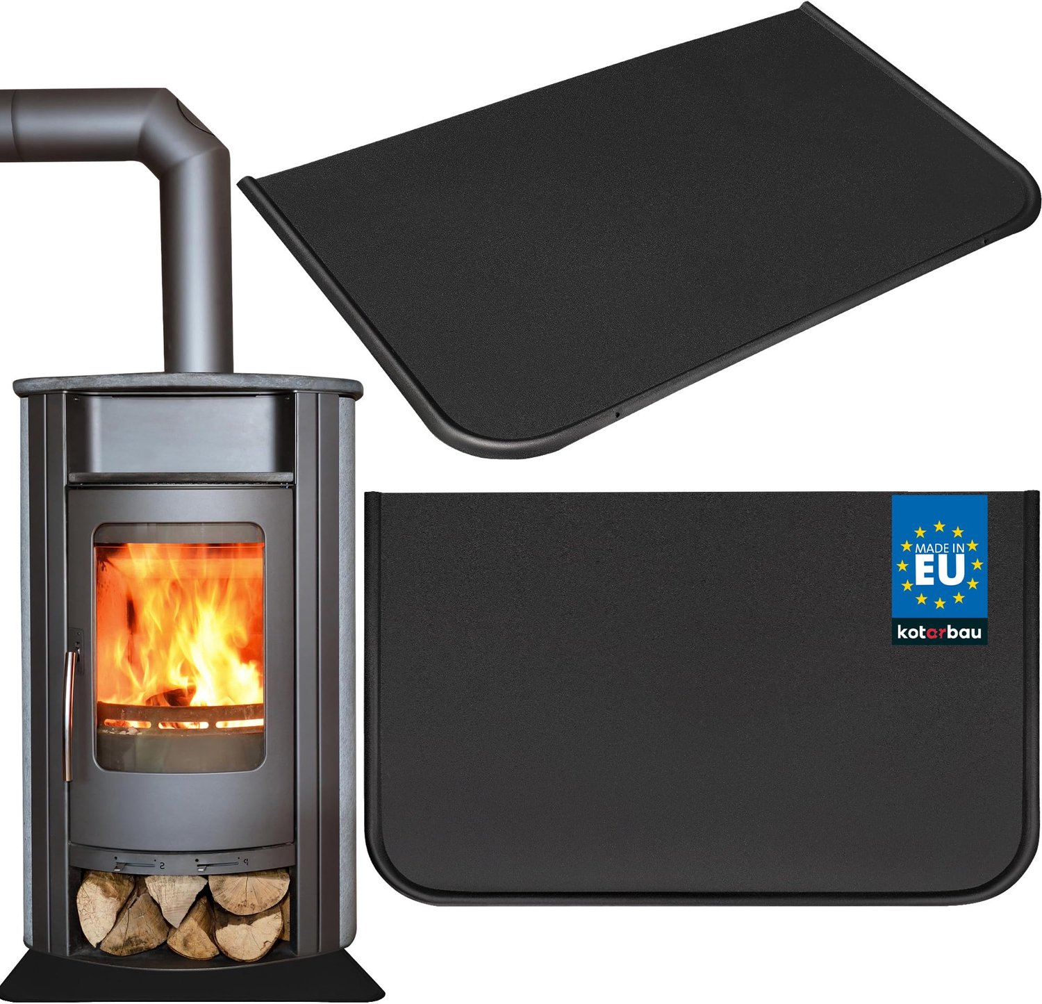 KOTARBAU® Kachel Vloerplaat 50x30 cm - Vloerplaat voor Open Haard Brandwerende Open Haard Mat - Brandvertragend Haardpad - Gepoedercoat Staal - Zwart
