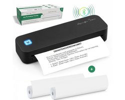 Impressora Térmica® - Draadloze thermische printer - Mini Printer voor Mobiel/Tablet/Laptop - 304 DPI - Pocket Printer - USB/USB-C - Inclusief twee rollen thermisch papier - Zwart