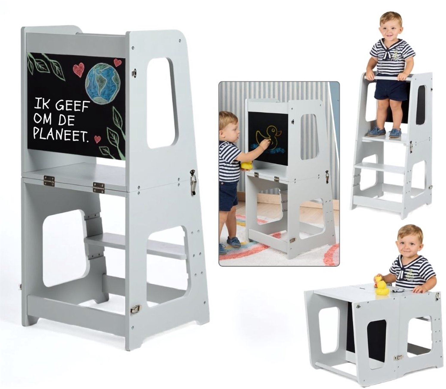 DailySupplies® Kinder Toren - Keuken Helper - Zelfstandig Leren - Grijs - Hout