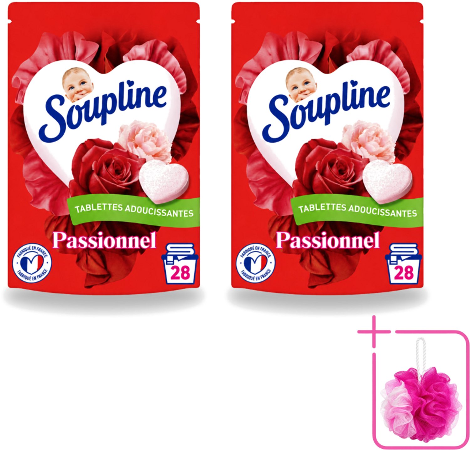 2 x Soupline – Wasverzachtertabletten – Harten Straling van Passiebloemboeket - 28 tabletten - Bulkverpakking - Wasverzachter tablet - Douchemop - Wasverzachter in tabletvorm