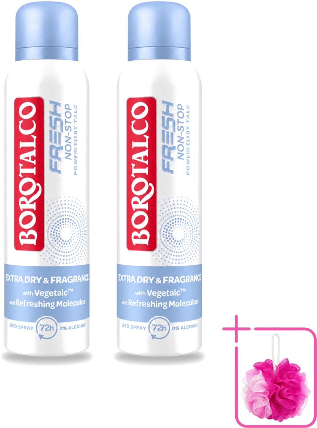 2 x Borotalco – Deodorant Spray – Fresh Non-Stop – 150 ml - Bulkverpakking - Frisheid - Douchemop - Zweetbestendig