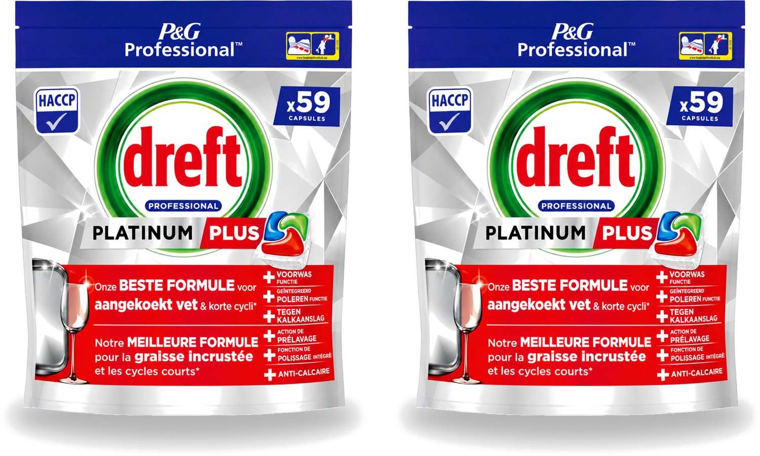 2 x Dreft – Vaatwastabletten – Platinum+ Regular – 59 Tabletten - Voordeelverpakking - 2 stuks