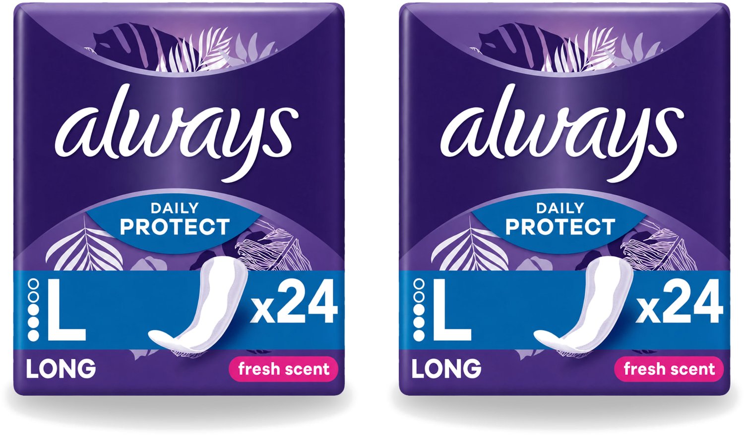 2 x Always – Inlegkruisjes – Long Fresh Scent – 24 Inlegkruisjes - Voordeelverpakking - 2 stuks