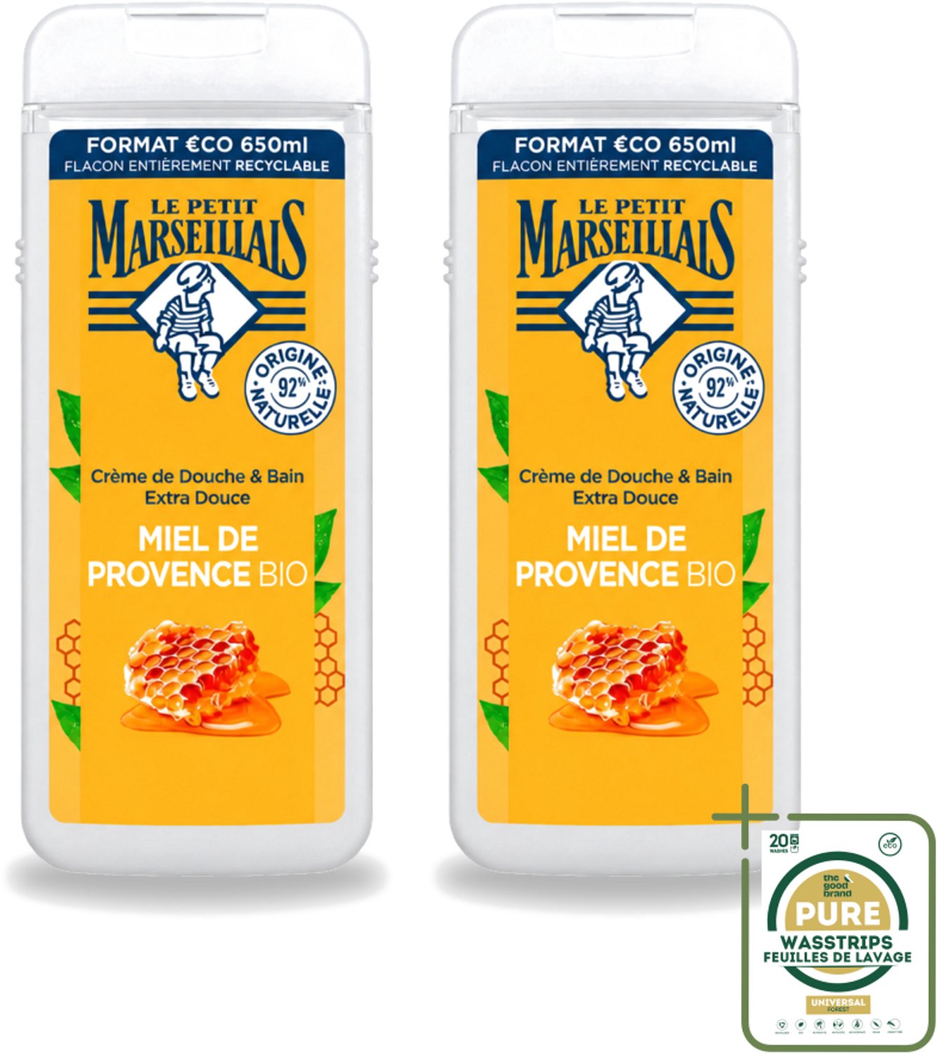 2 x Le Petit Marseillais – Douche & Bad – Honing – 650 ml - Wasstrips - Douche En Bad - Honing - Huid Verzorging - Schuim - Zachte Huid