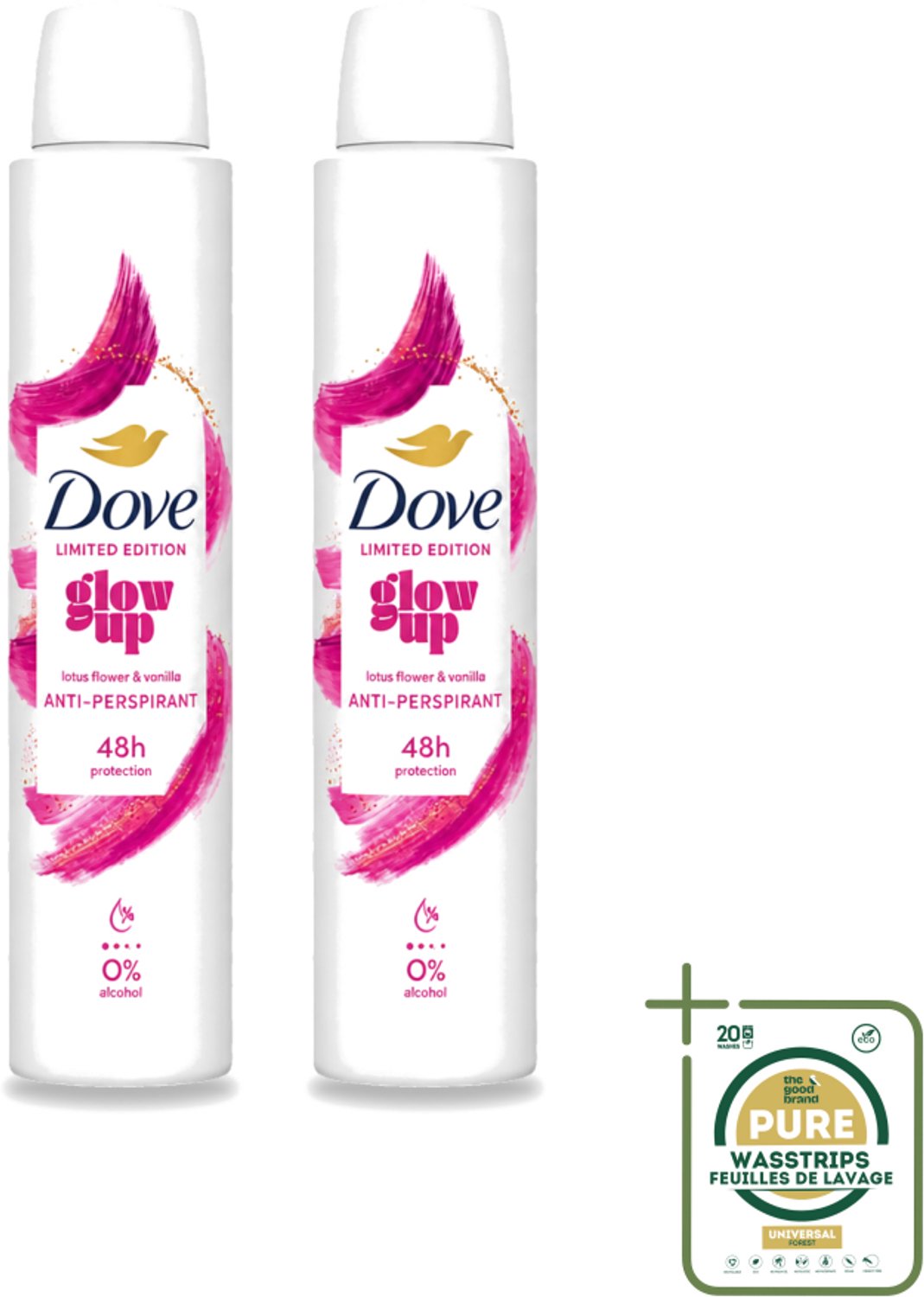 2 x Dove – Deodorant Spray – Glow Up – 200 ml - Wasstrips - Anti-transpirant Spray - Zweetvermindering - Geurvermindering - Fris - Bloemig