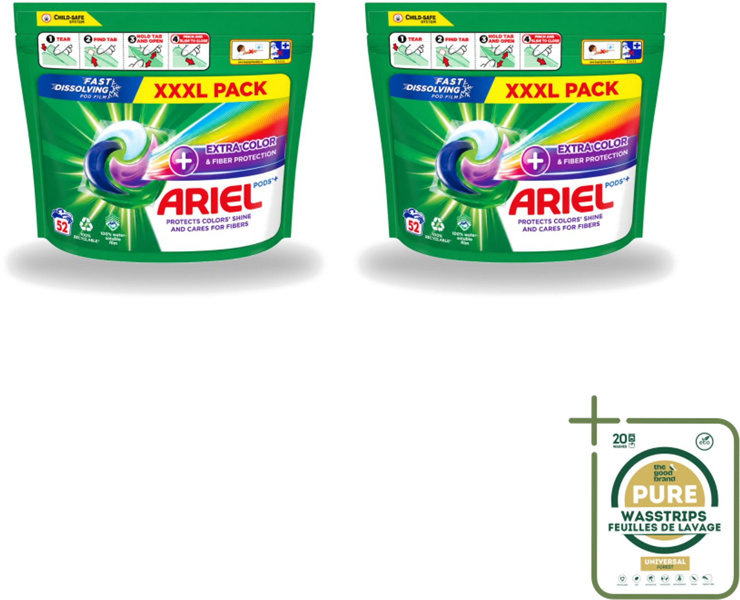 2 x Ariel – Waspods – Fiber Protection – 52 wasbeurten - Wasstrips - Vezelbescherming - Wasmiddel Pod - Kleding Reinigen - Kleur Beschermen - Wasmiddel 52 Beurten