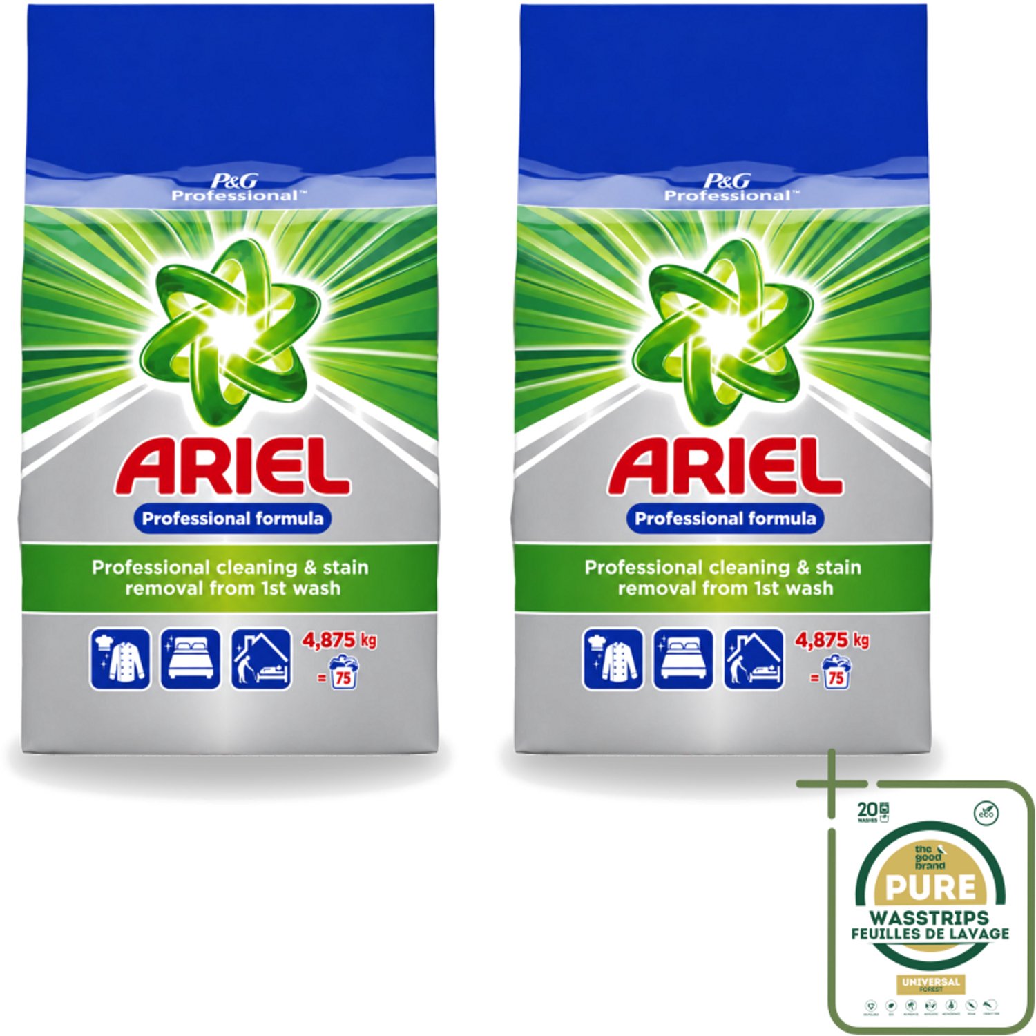 2 x Ariel – Waspoeder Professional – Original – 4,8 kg – 75 wasbeurten - Wasstrips - Ariel Professional Waspoeder - 4.8 Kg Waspoeder - Professioneel Wasmiddel - Actilift Waspoeder - Waspoeder Voor Wit En Gekleurd Textiel