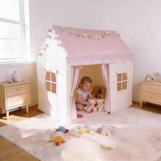 LYNEXA® - Speeltent - Kindertent - Speelhuis - Speeltent meisjes - Speeltent jongens - Speelhuisje binnen - Incl. Zachte Mat, Verlichting, Opbergtas – Roze — cadeau in Spellen & Speelgoed - foto 2