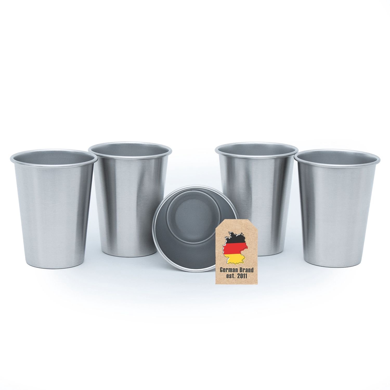 INTIRILIFE 5x stapelbare roestvrijstalen bekers in 350 ml - Camping Outdoor Metal Cups Cup Glas Herbruikbaar zonder plastic, geschikt voor kinderen