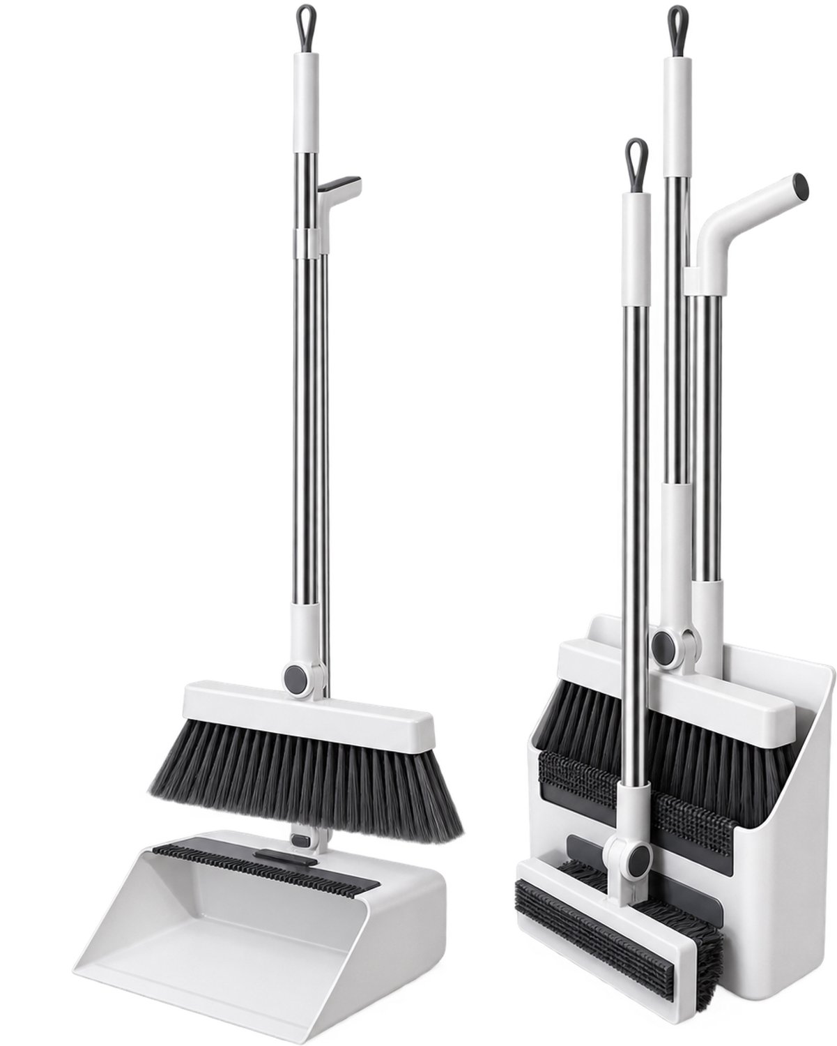 House of Balance Stoffer en Blik met Lange Steel - Veger en Blik - Lange Steel Bezem Set - 4-in-1 - Multifunctioneel - Wit