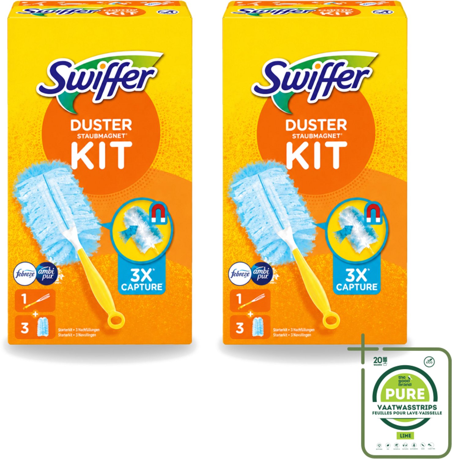 2 x Swiffer – Starterkit + 3 Navullingen – Met Febreze - Grootverpakking - Vaatwasstrips - Stofvrij Maken - Stof Opvangen - Stofdoek - Stof Opvangen - Stof Opvangen