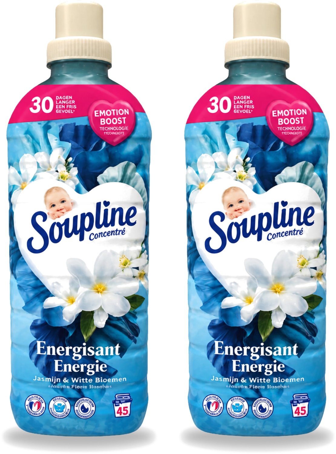 2 x Soupline – Wasverzachter – Energie Jasmijn & Witte Bloemen – 950 ml - Voordeelverpakking - 2 stuks