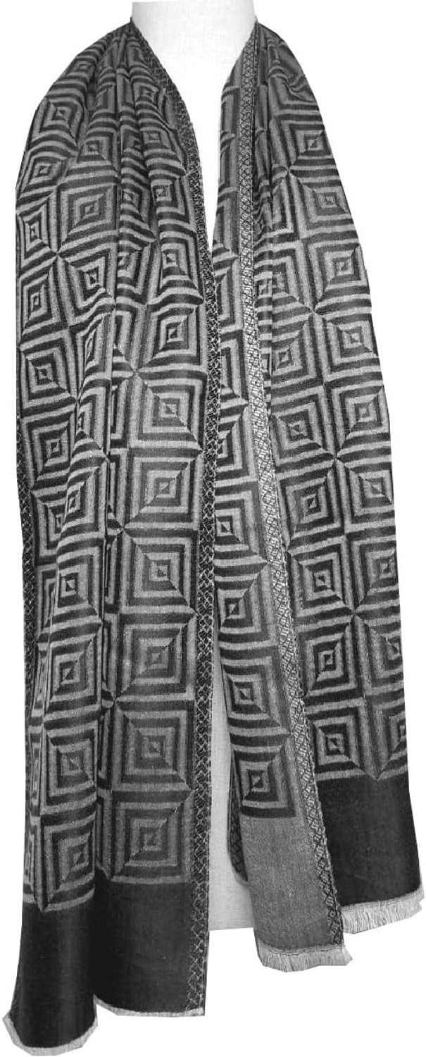 Lorenzo Cana Cashmere Zijde Sjaal Jacquard Grijs Zwart 35x160cm