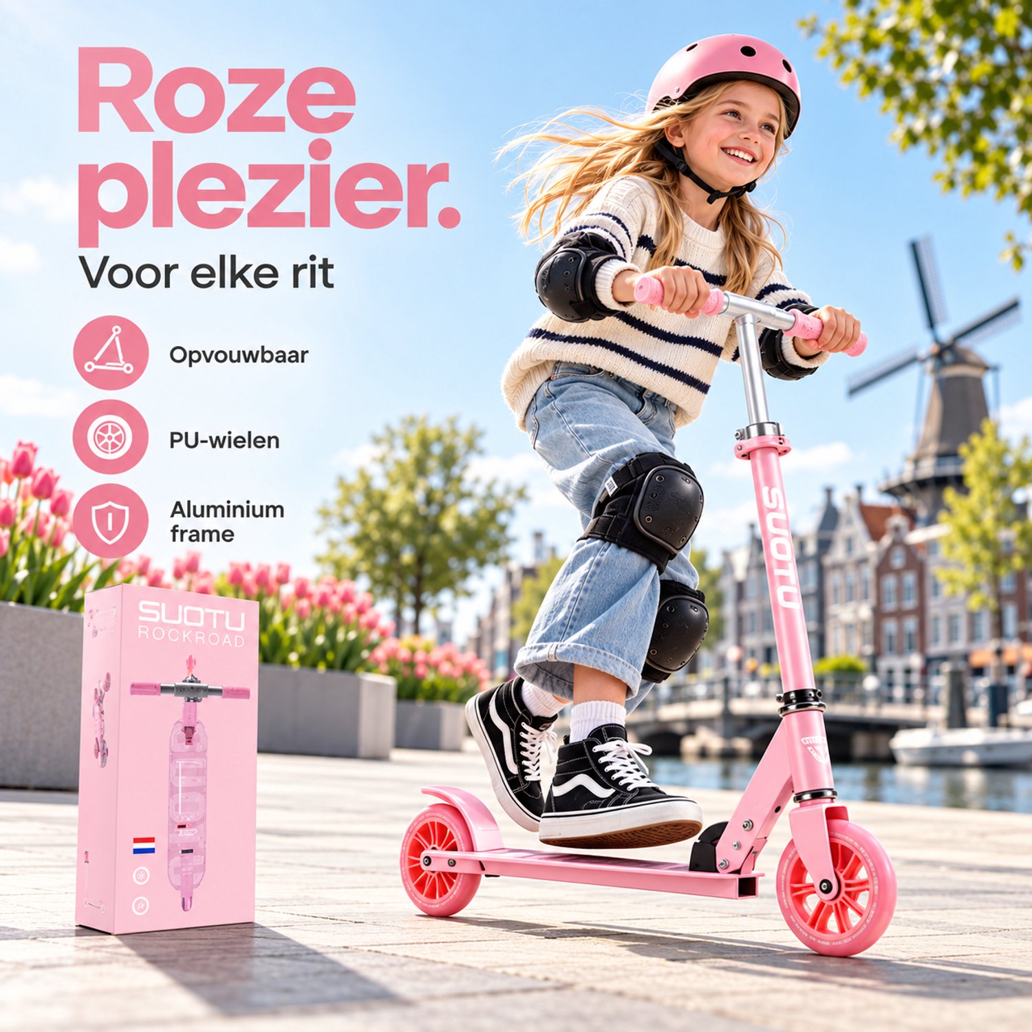 Suotu Kinderstep - 145mm Lichtgevende Wielen - Step - Speelgoed Jongens/Meisjes - Max stuurhoogte: 85 cm - Aluminium - Roze thumbnail 2