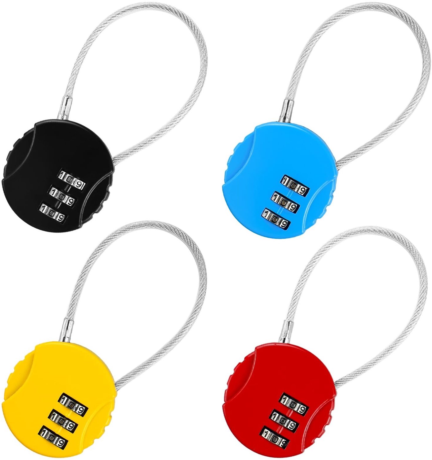 4 Stuks Resetbare Kofferslot met Kabel - 3 Cijfer Combinatie