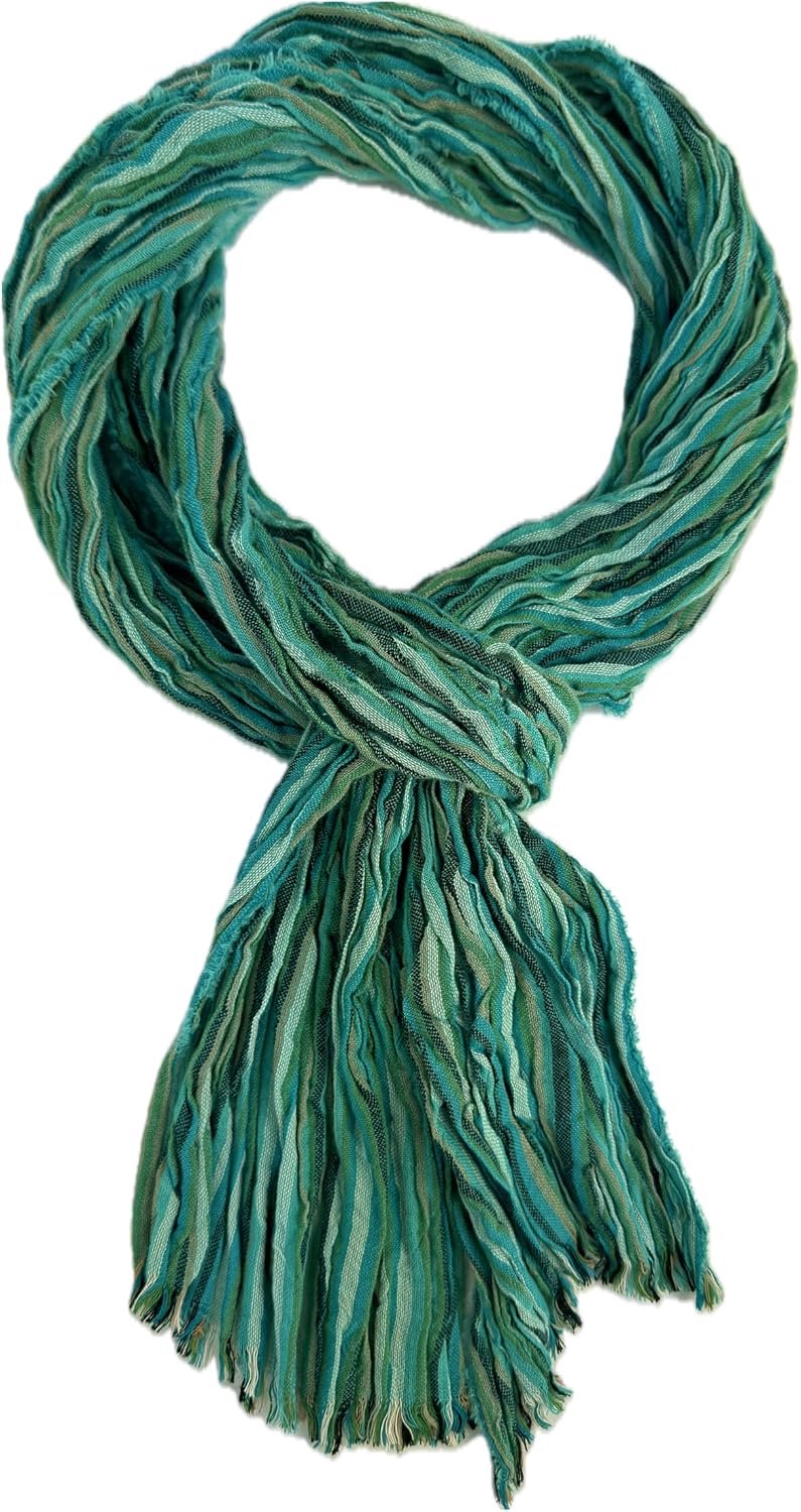 Merkloos Katoenen Sjaal Dames Heren Zomer Crinkle Look Streep Multikleur