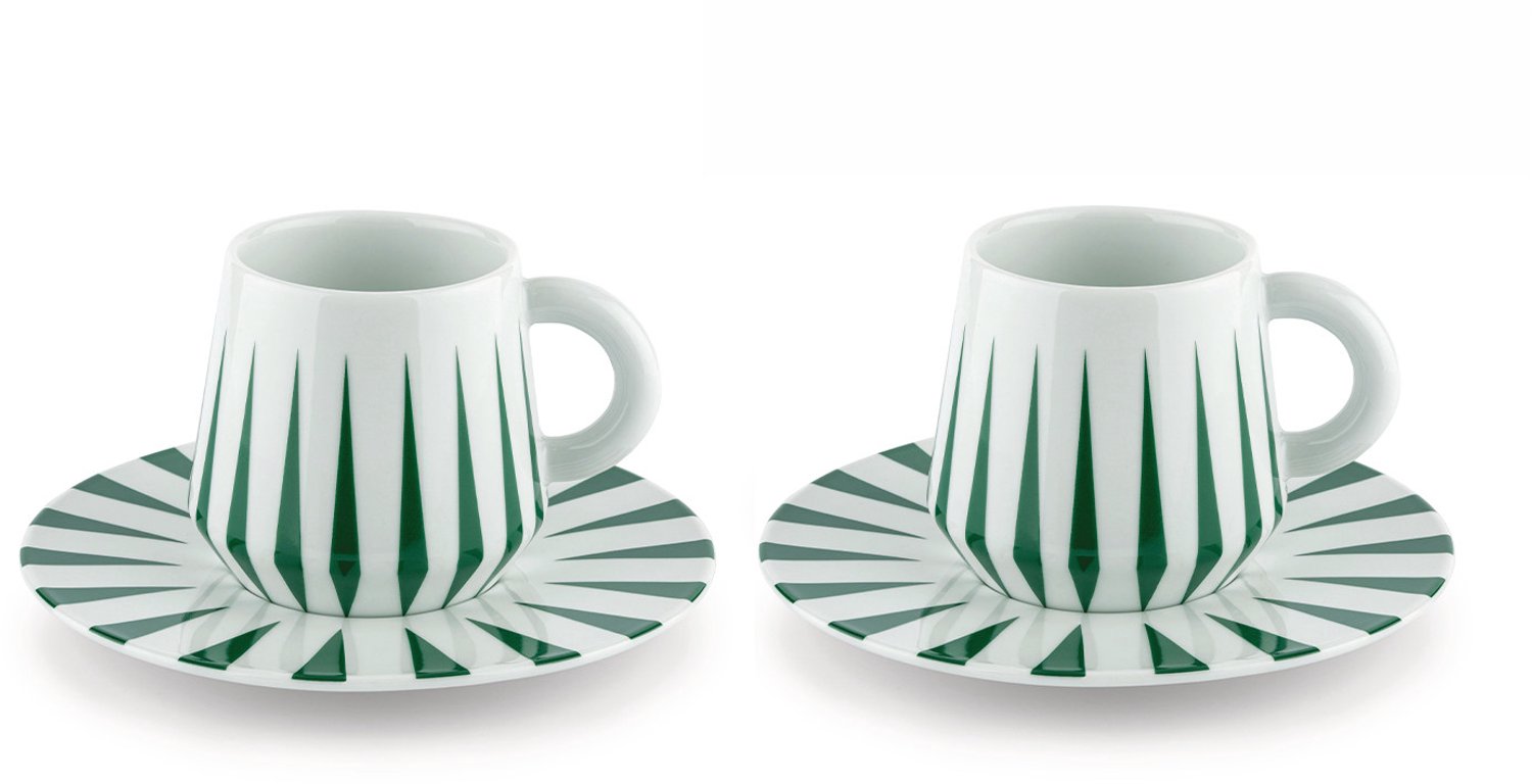 Alessi Delight Koffiekopjes met schotel - Set van 2 - Porselein - Groen
