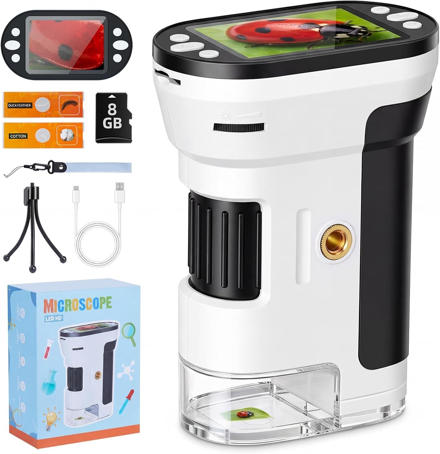 Digitale Microscoop voor Kinderen 1000x met 2.0 Inch IPS Scherm, 8GB Geheugenkaart en LED Verlichting, Draagbaar en Gebruiksvriendelijk voor Kinderen vanaf 6 Jaar