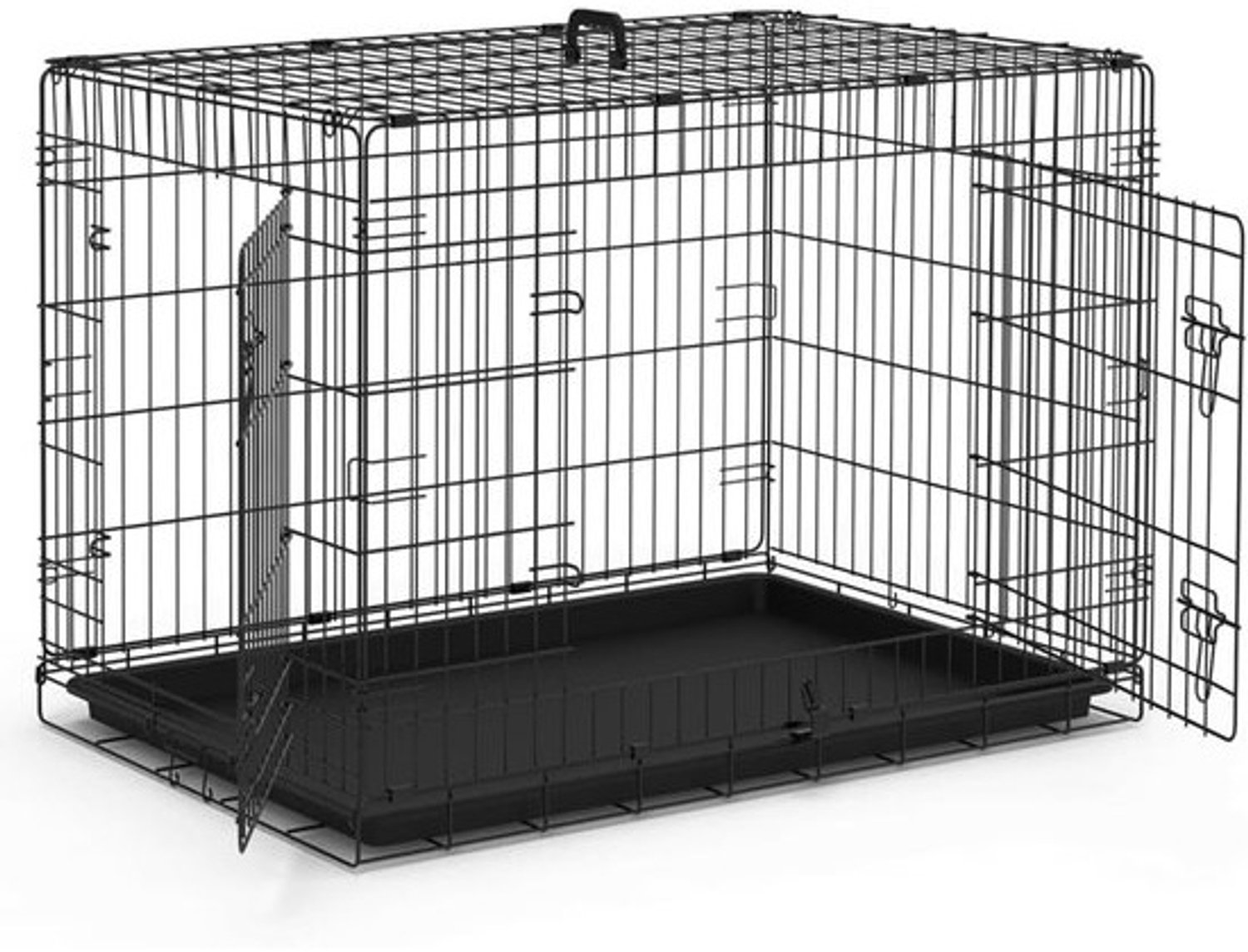 Opvouwbare hondenkooi - Dierenverblijf transportbox - Veilig vervoer - Dubbele deuren - 107 x 70 x 78 cm - Zwart