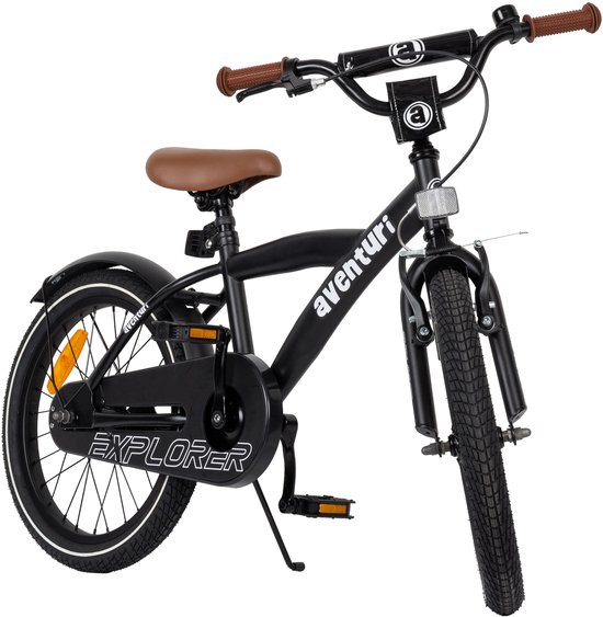 Aventuri Explorer 3.0 Jongensfiets 18 Inch - Kinderfiets voor 5 tot 7 Jaar - 110-125 cm - Met Standaard - Matzwart — afbeelding 3