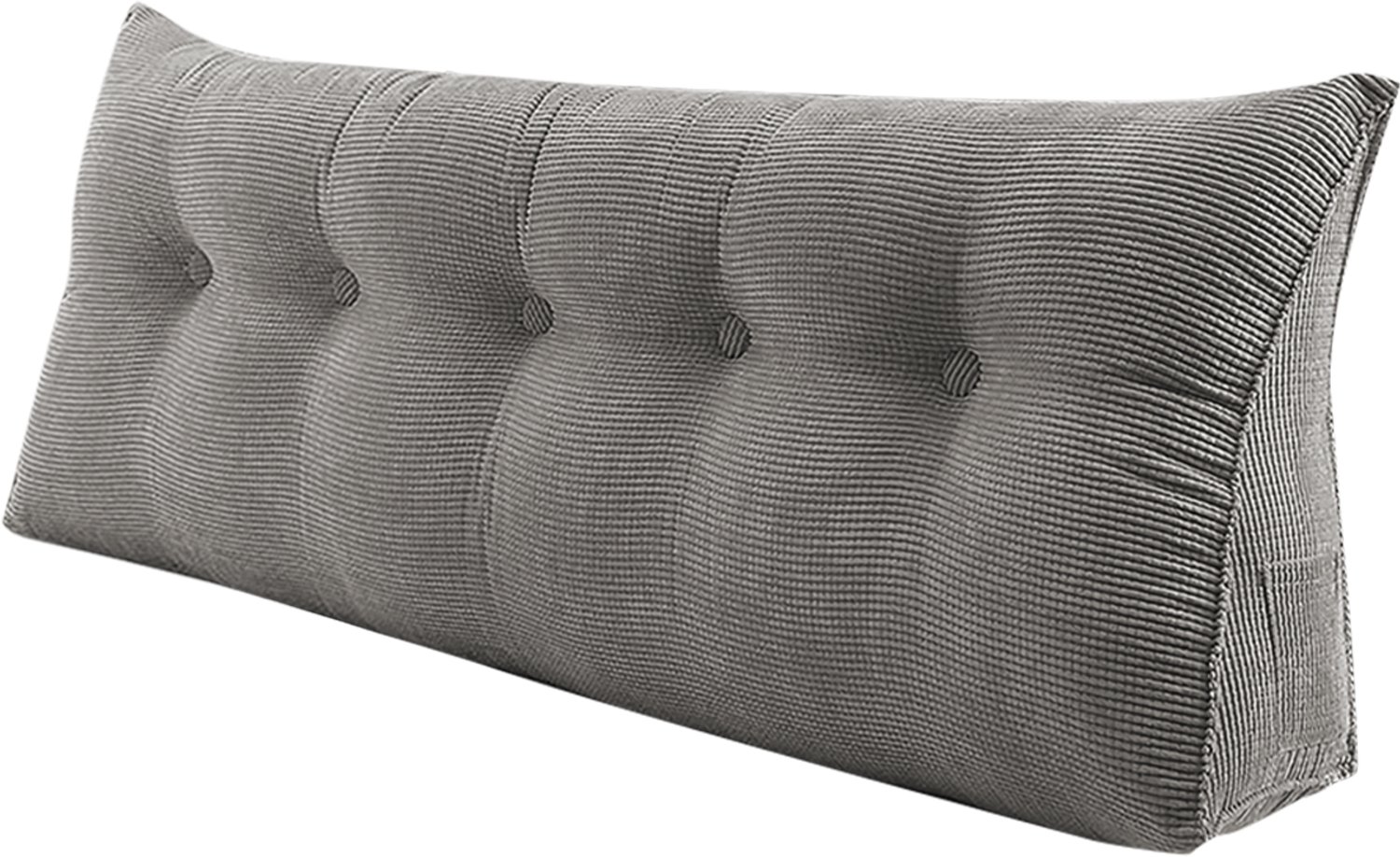 PIPIPOXER Rugsteunkussen - Hoofdbordkussen - 160 cm- voor Bed of Sofa - Driehoekig Wigkussen - Wasbare Hoes - Corduroy - Grijs