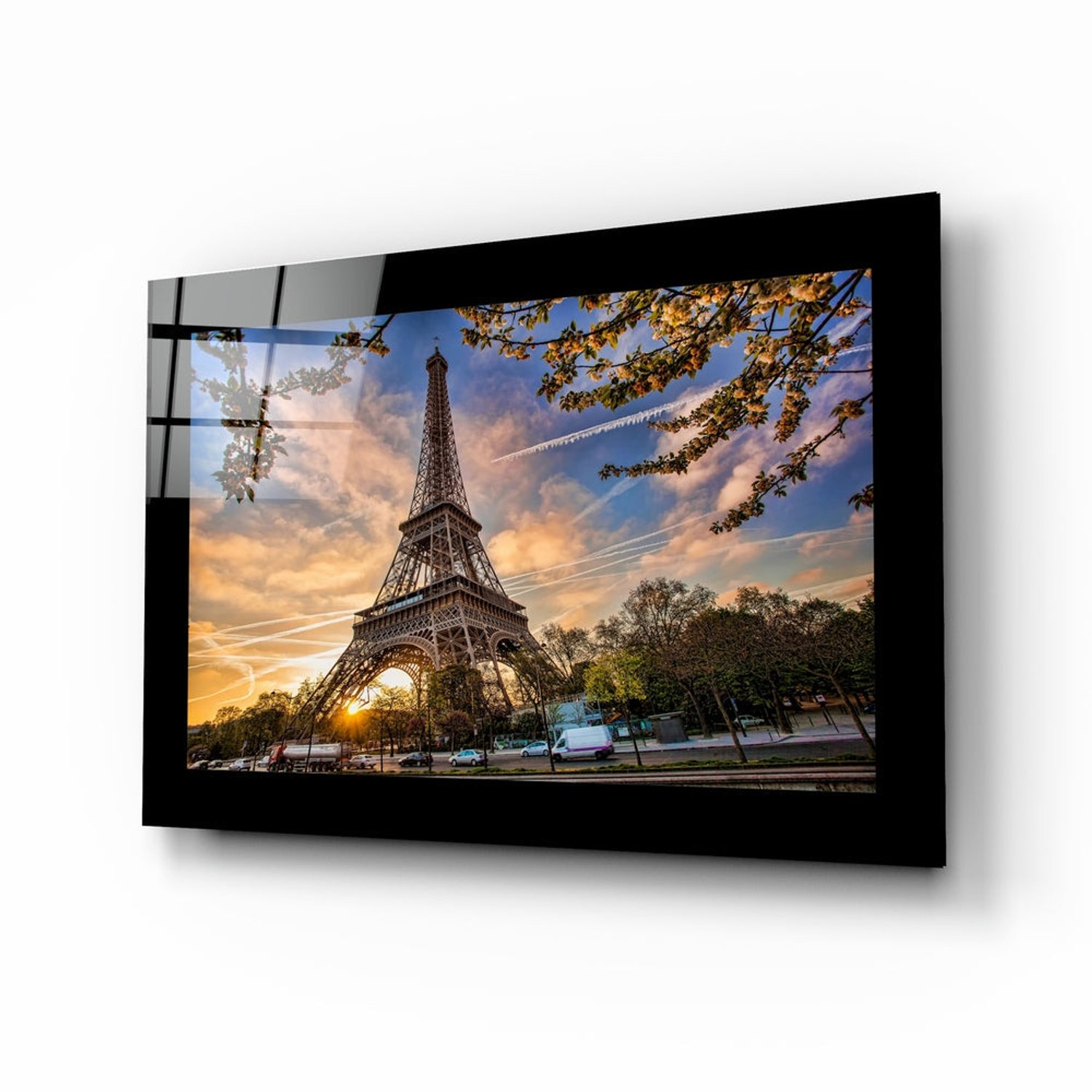 Insigne Art Glasschilderij – Eiffeltoren onder een Schemerlucht – Abstracte Wandkunst Meerkleurig