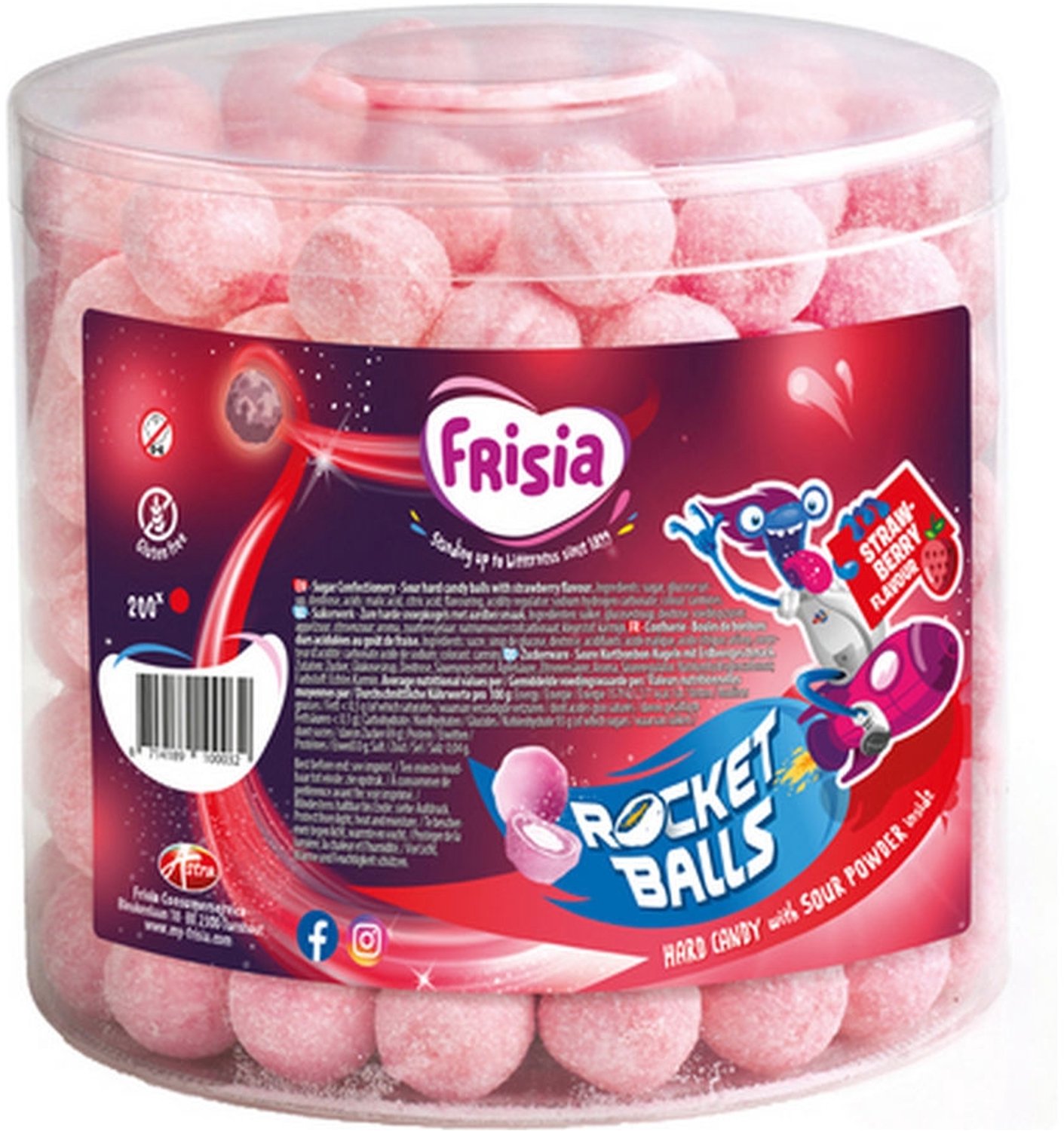 Rocket Balls - Zure Kogels - Aardbei - 200 stuks - Omdoos 6x