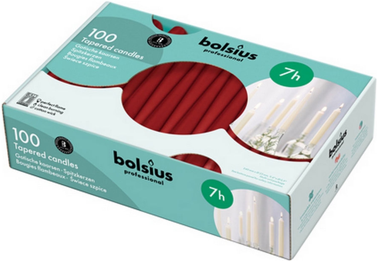 200 stuks Bolsius gotisch wijnrood dinerkaarsen 240/23 (7 uur)