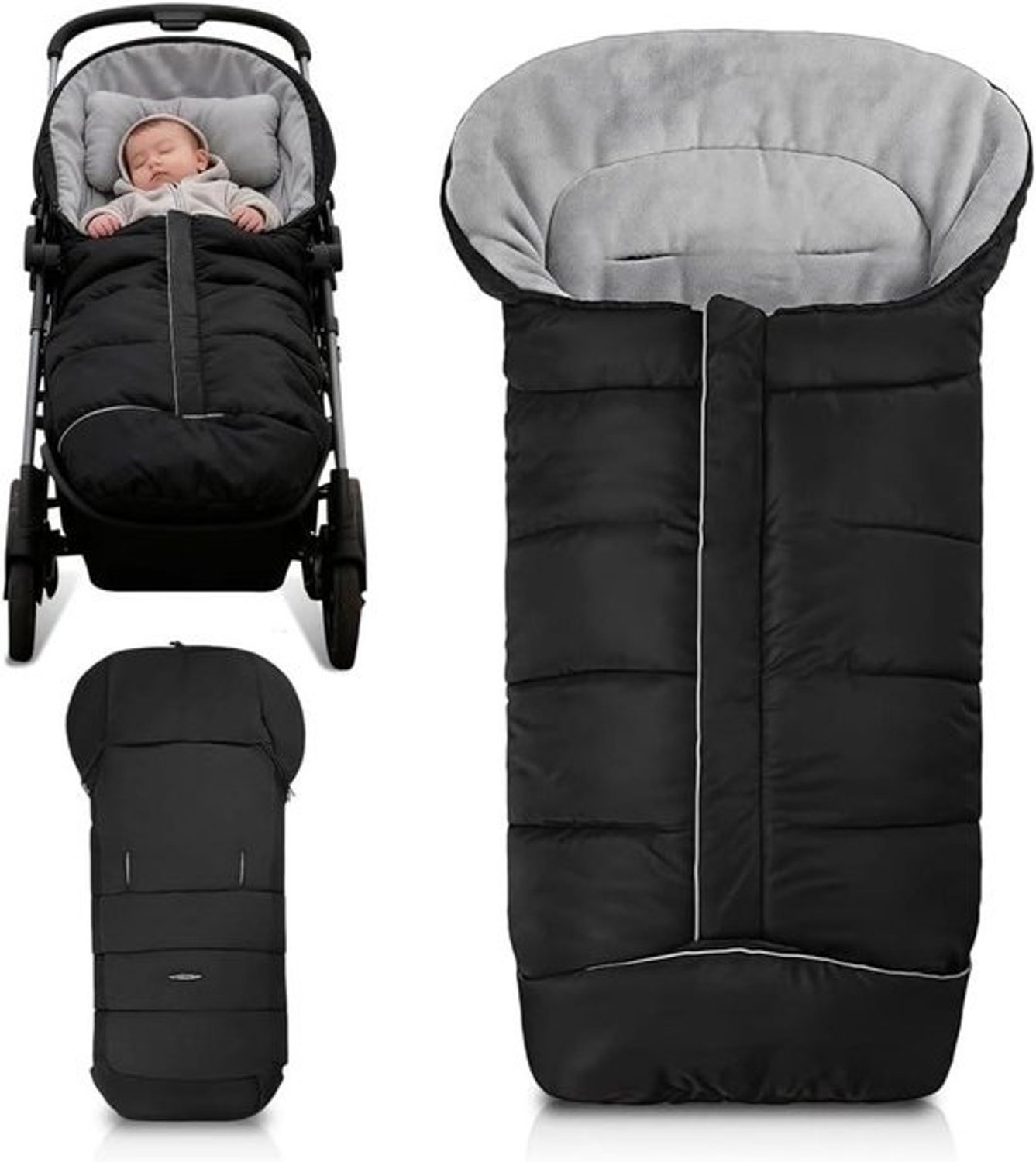 Wintervoetenzak voor kinderwagen - Universele overtrek - Houdt je baby warm - Waterdicht - polar fleece - 500 g - Zwart