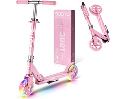 Suotu Kinderstep - 145mm Lichtgevende Wielen - Step - Speelgoed Jongens/Meisjes - Max stuurhoogte: 85 cm - Aluminium - Roze
