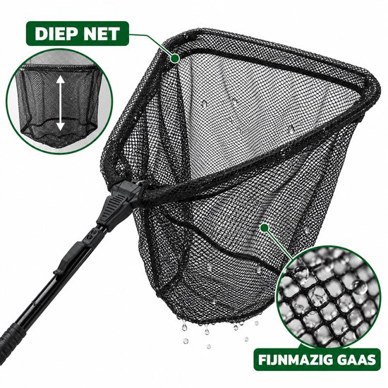 Dutch Standard Opvouwbaar Schepnet - Landingsnet 35 x 35 cm - Vaste Steel 100 cm - Fijnmazig - Zwart — afbeelding 2