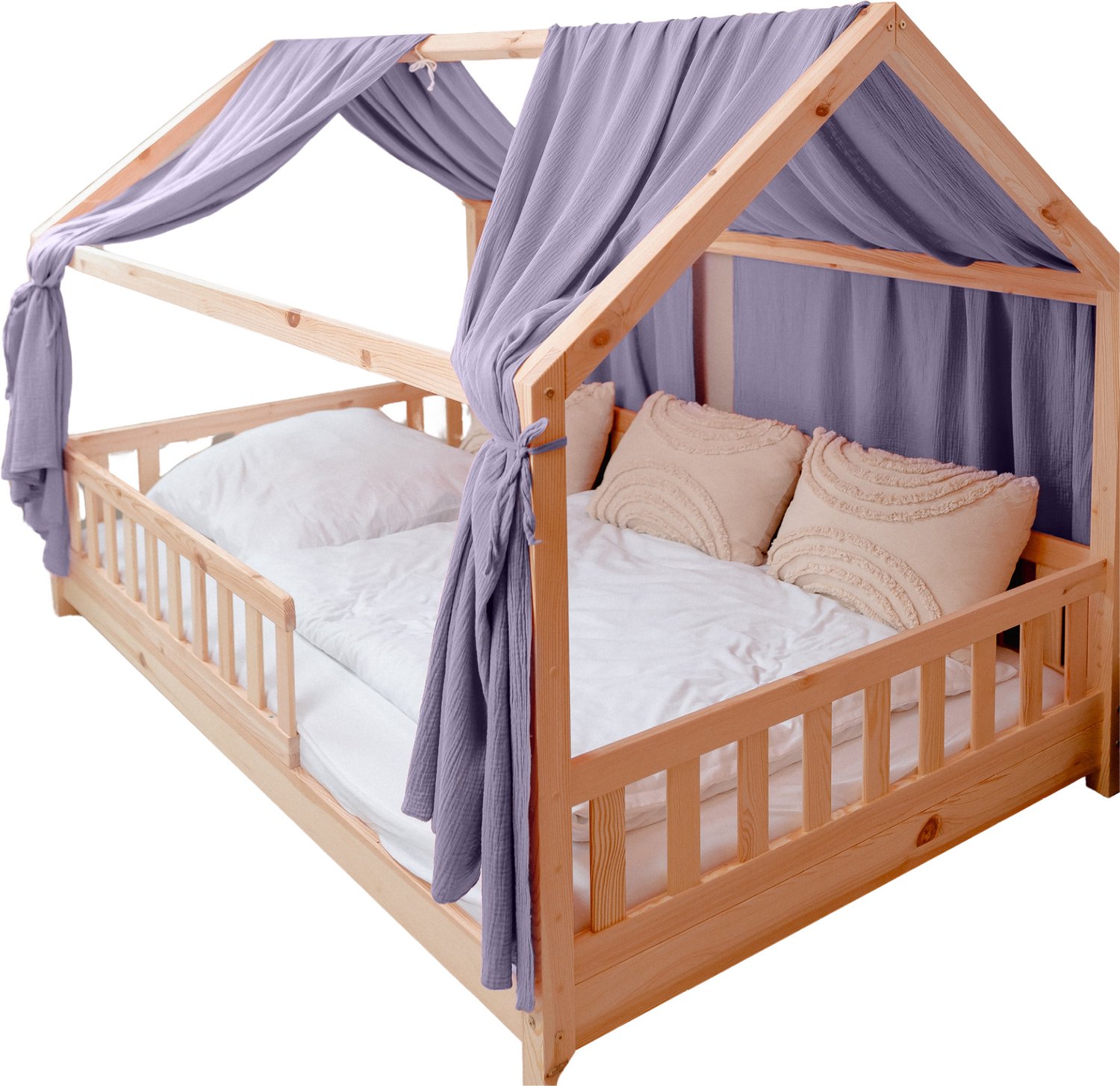 LILIMAUS Huisbed hemeltje met gouden details - bedhemel voor huisbed - 67,5 x 270 cm - mousseline katoen - lila