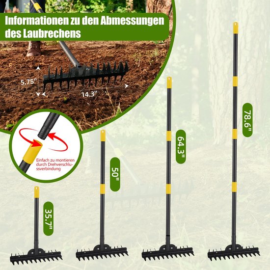 Tuinhark met Handvat - 190 cm Hark voor Bladeren, Grond en Onkruid — afbeelding 2