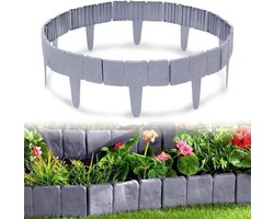 Gazonrand voor Tuinborder - Palissade Tuinhek - Afscheiding voor Tuinranden - Imitatiesteenpatroon - 25x23cm per stuk - Grijs