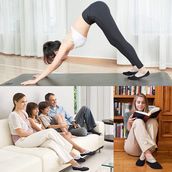 Hually Yogahandschoenen Dames: 2 Paar Anti-slip Pilates Sokken met Bandjes — afbeelding 3