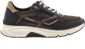 Zijaanzicht van een Gabor Rolling Soft sneaker in zwart, brons en beige met ritssluiting en mesh-details.