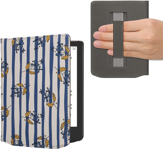 kwmobile e-reader hoesje geschikt voor Pocketbook Verse/Verse Lite/Pro/Color/Vivlio Light HD hoes - E reader flip case met magneetsluiting - Ereader cover - Kruisbloemigen design in blauwpaars / oranje / wit — afbeelding 4