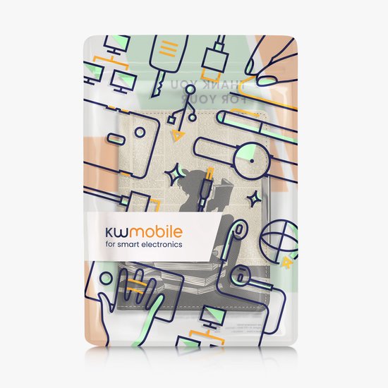 kwmobile e-reader hoesje geschikt voor Kobo Glo HD / Touch 2.0 hoes - E reader flip case met magneetsluiting - Ereader cover - Meisje met boeken design in zwart / beige — afbeelding 2