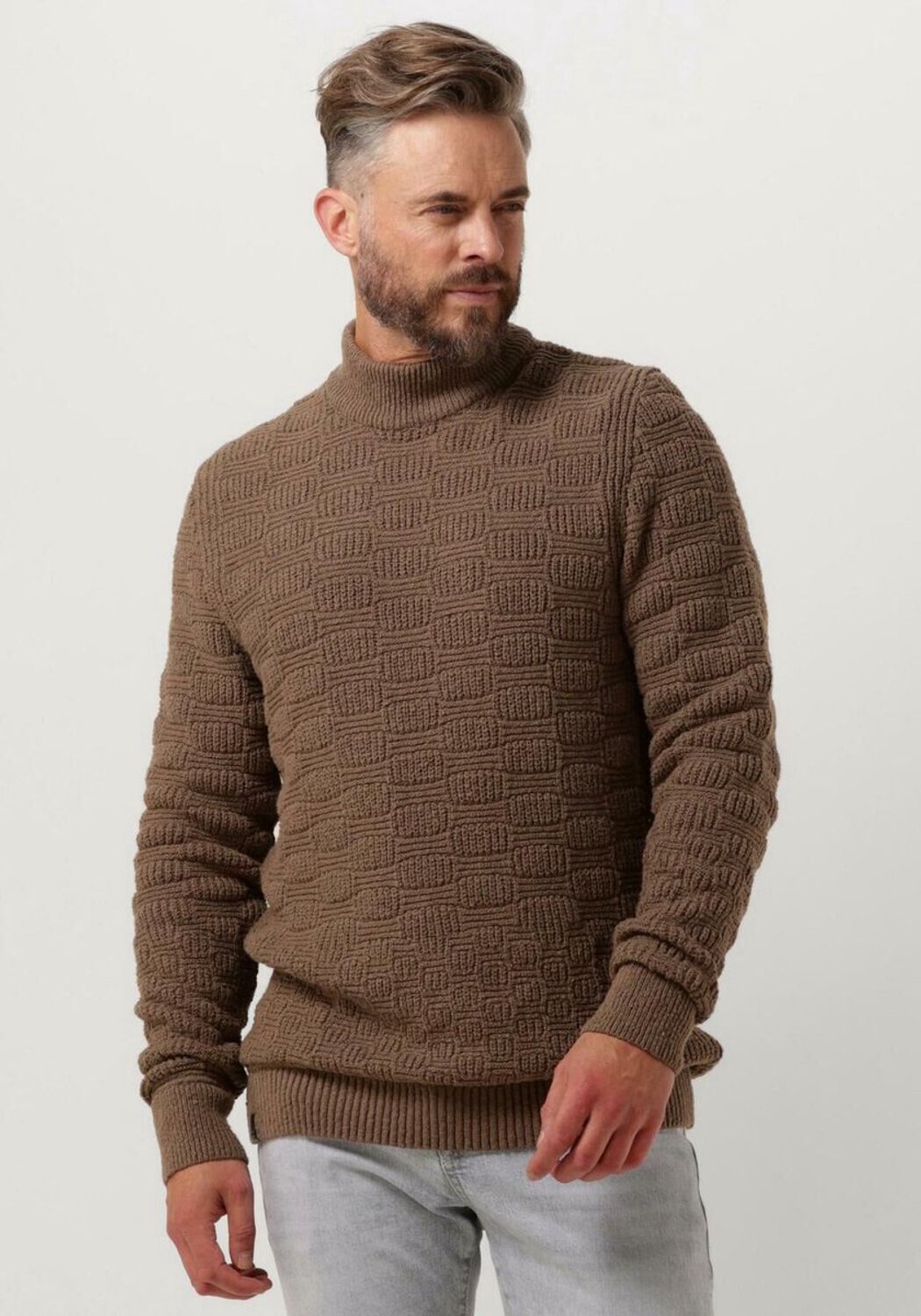 Cast Iron Mock Neck Cotton Soft Boucle Turtle Truien & Vesten Heren - Sweater - Hoodie - Vest- Bruin - Maat XXL