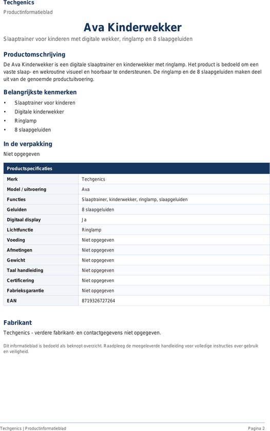 Ava Kinderwekker - Slaaptrainer Kinderen - Digitaal - Met Ring Lamp - Slaapwekker - 8 Slaapgeluiden van TechGenics — afbeelding 2