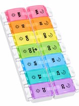 Lifell Pillendoos 7 Dagen – Medicijndoos – Uitneembare Pillendoosjes – 2 Dagdelen – Weekbox Medicijnen – BPA Vrij – Nederlands