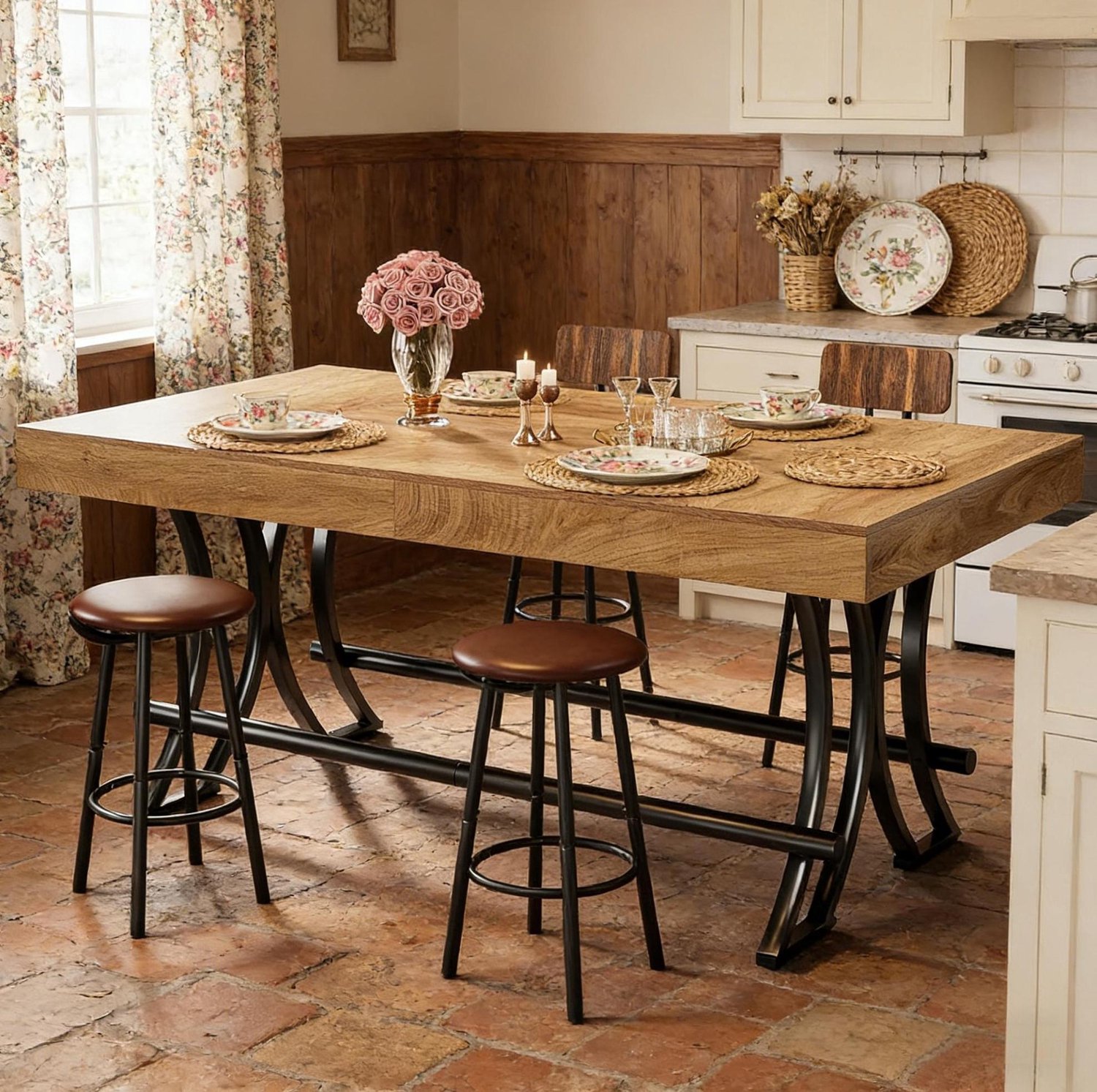 CHICFURN Bartafel - 6-8 personen - voetsteun - rechthoekig - zwart en bruin
