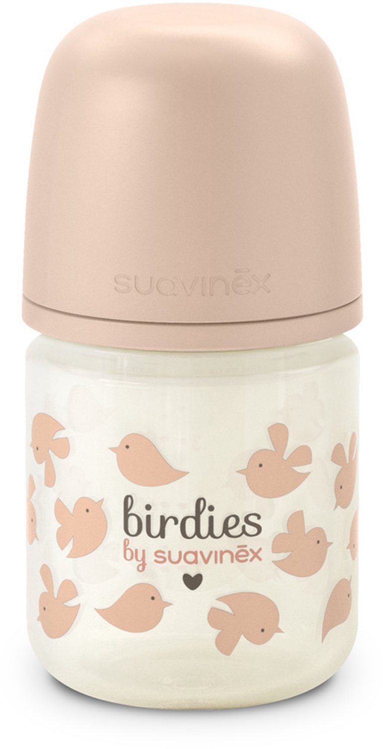 Glazen babyfles - SUAVINEX - Birdies - SX Pro XS speen - 120 ml - 0 tot 3 maanden - Roze