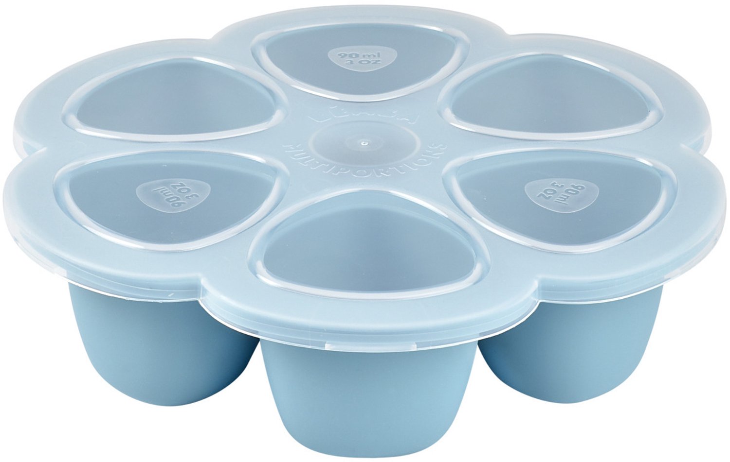 Béaba Siliconen Multiporties - 6x90 ml - Babyvoeding Opbergvorm - BPA-vrij - Blauw