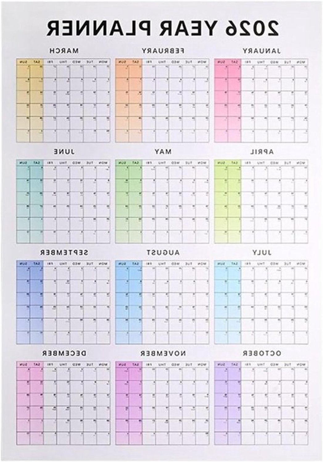 Wandkalender 2026 - Jaarplanner - Maandelijkse planning - Verticale lay-out - 75 x 53 cm - Blauw