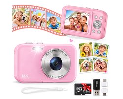 Digisand Digitale Camera - Full HD - 64 MP - Fotocamera - Mini Camera - Fototoestel - Vlog Camera voor Kinderen - Compact Camera - Foto & Video - 16x Zoom - Incl. 1284GB SD